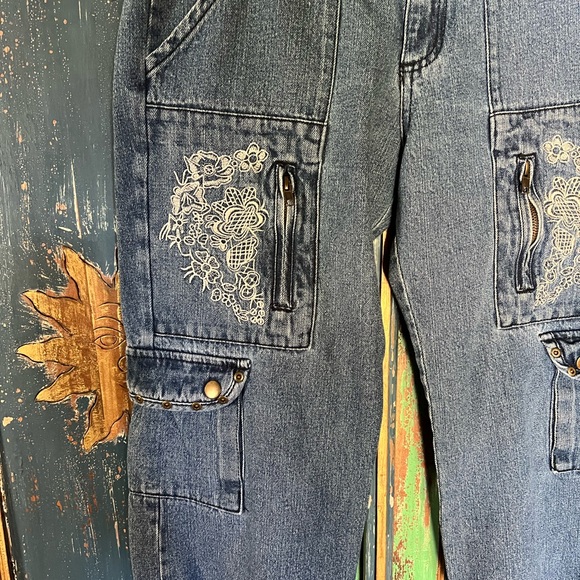 VENUS Navy Embroidered Flare Jeans - Picture 3 of 9